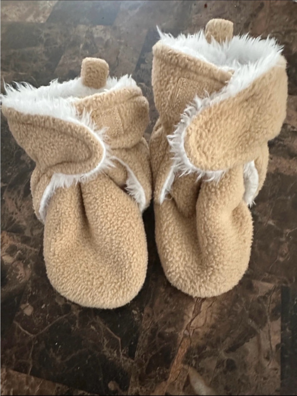 Hudson Baby Tan Plush Booties with White Faux Fur